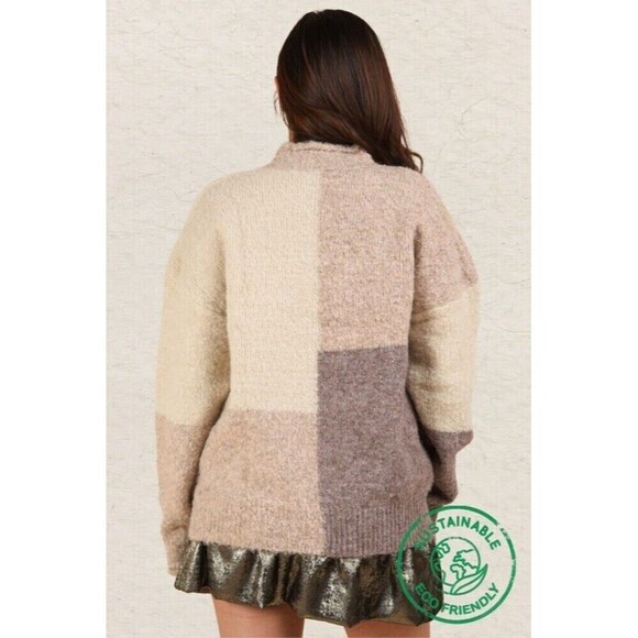 ECO Oversized Color Block Cozy Knit Sweater Top - Picture 4 of 4